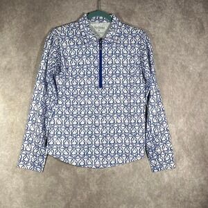 SanSoleil Soltek Golf Polo Shirt Womens Small Blue Loop Print 1/4 Zip UPF 50